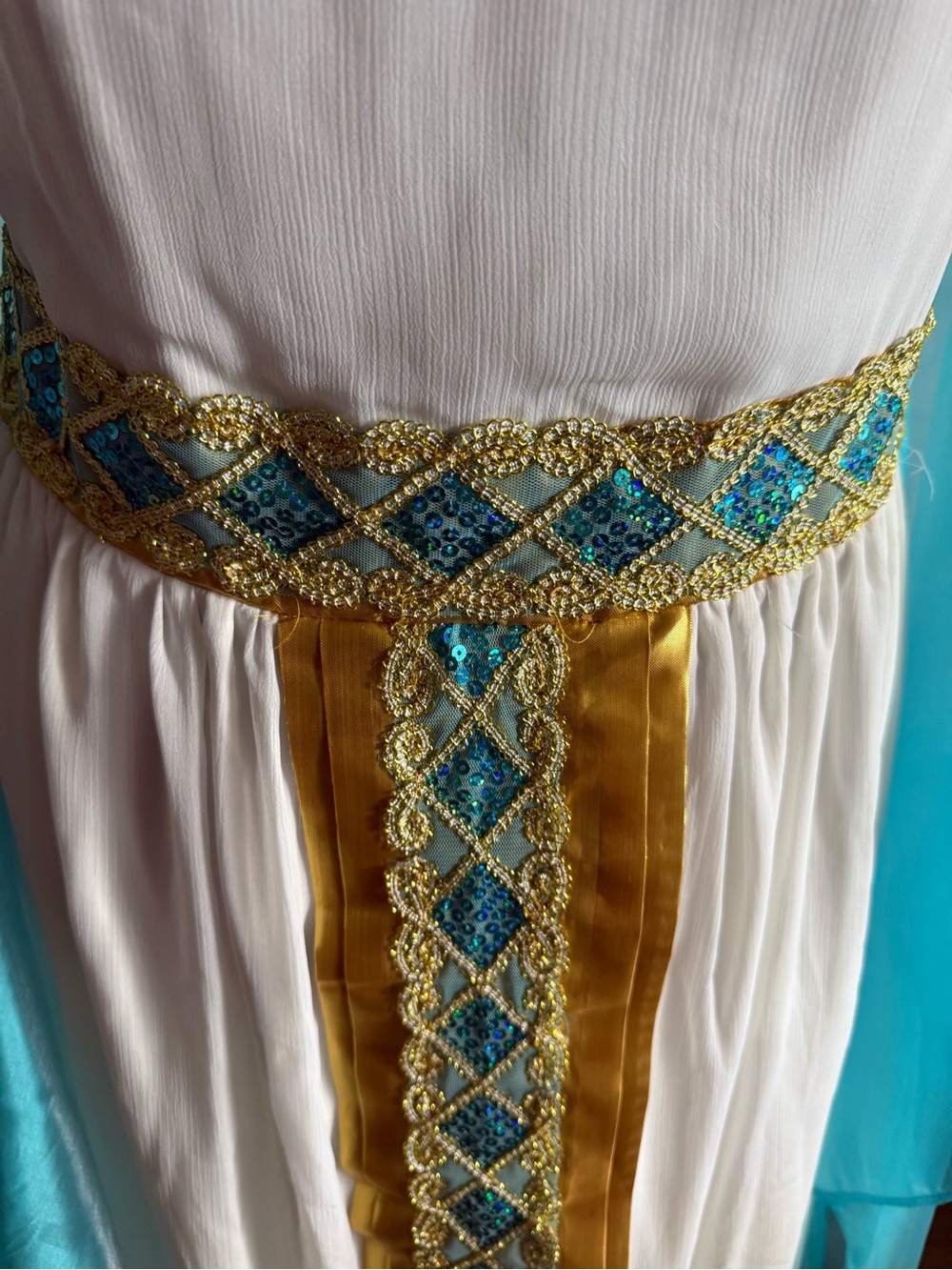 Egyptian Goddess Costume, Adult, XL. White with gold and blue trim. - Picture 3 of 13